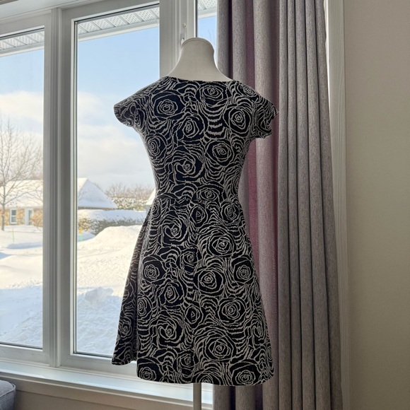 Twik | women's xsmall dark gray and White Rose Pattern Mini Dress - Picture 3 of 5